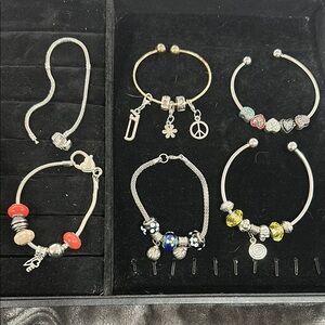 Qty-1 Elegant Silver and Gold Charm Bracelet Set